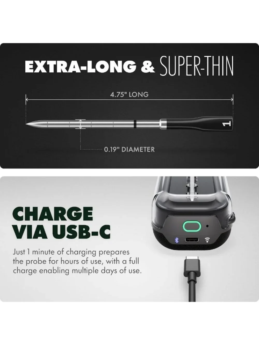 Smart Wireless Meat Thermometer | Ultra-Thin Probe | 1000°F Heat Safe | BBQ